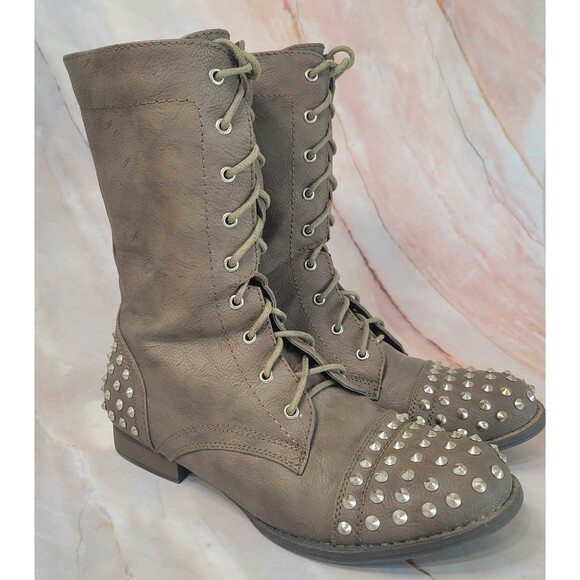 Bamboo Rascal taupe studded vegan leather calf height boots size 9 - Picture 1 of 13